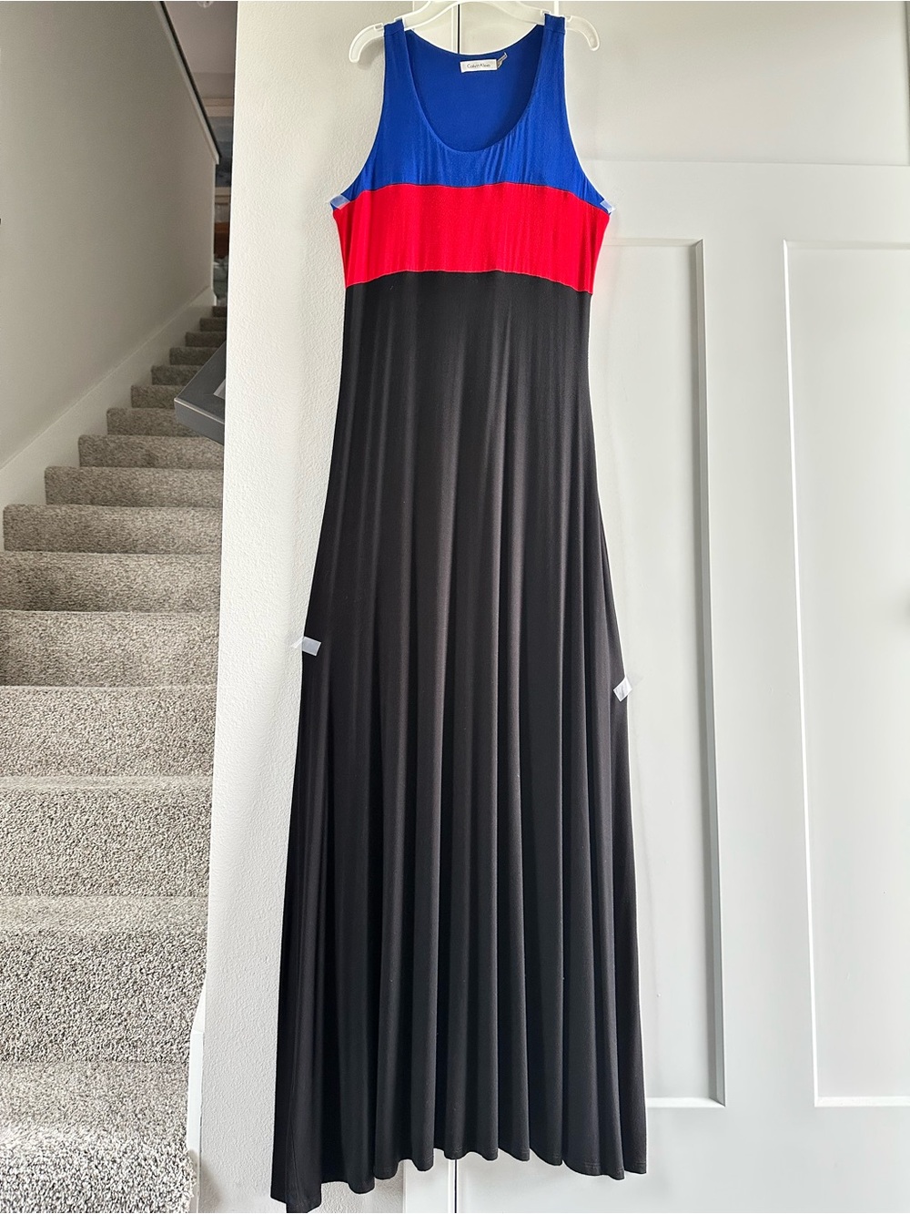 Calvin Klein Blue, Red & Black Sleeveless Maxi Dress size 6
